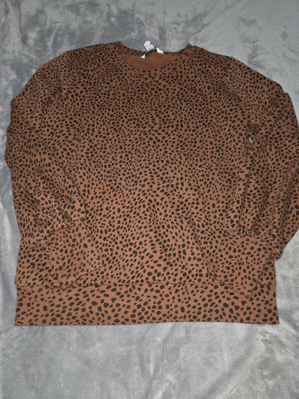 Nine West Brown Balloon Sleeve Crewneck Sweater with Black Spot Print-Small